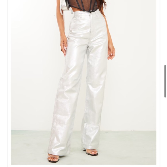 Tall Silver Metallic Straight Leg Jeans - PrettyLittleThing - brand new! - Picture 1 of 1